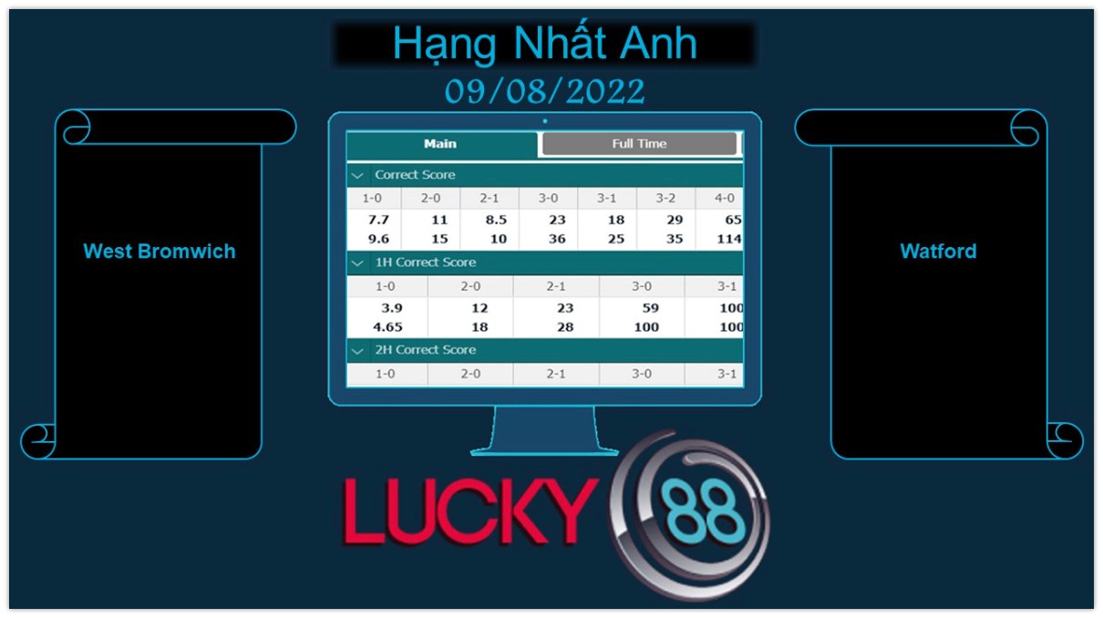 LUCKY88 West Bromwich vs Watford , Soi kèo bóng đá hôm nay 09/08/2022, Hạng Nhất Anh