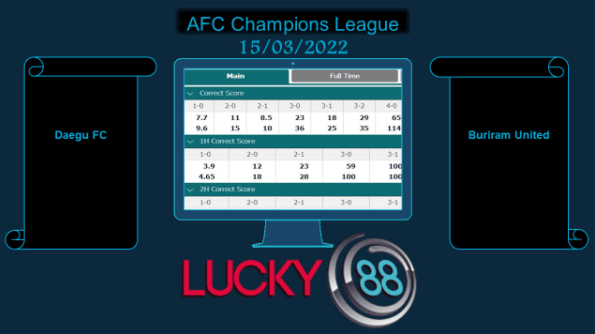LUCKY88 Daegu FC vs Buriram United , Soi kèo bóng đá hôm nay 15/03/2022, AFC Champions League