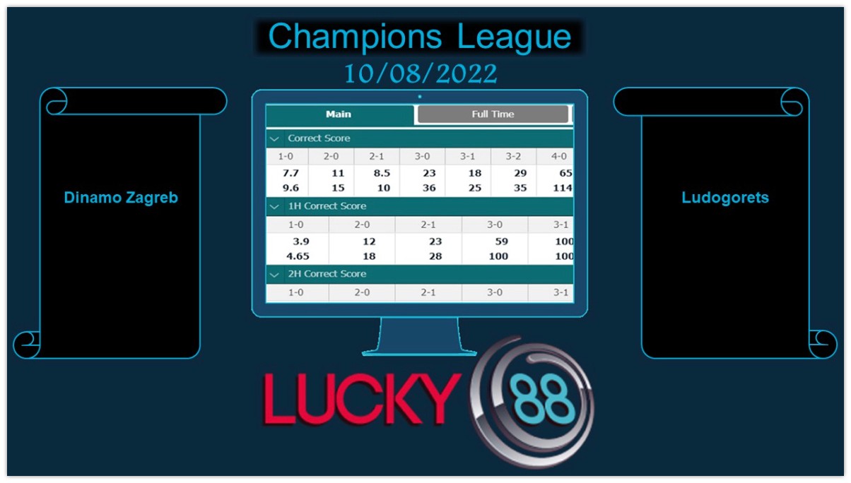 LUCKY88 Dinamo Zagreb vs Ludogorets , Soi kèo bóng đá hôm nay 10/08/2022, Champions League