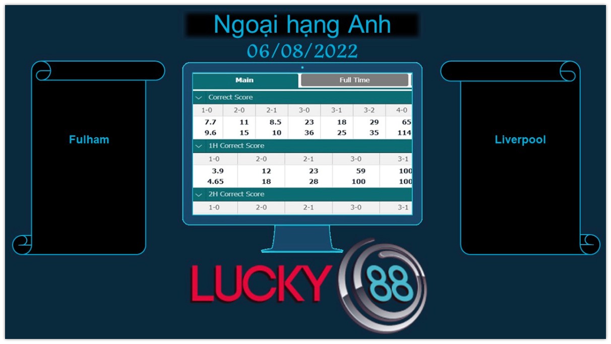 LUCKY88 Fulham vs Liverpool , Soi kèo bóng đá hôm nay 06/08/2022, Ngoại hạng Anh