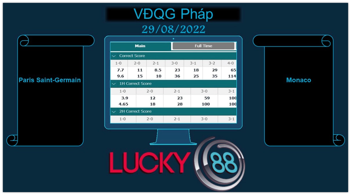 LUCKY88 Paris Saint-Germain vs Monaco , Soi kèo bóng đá hôm nay 29/08/2022, VĐQG Pháp