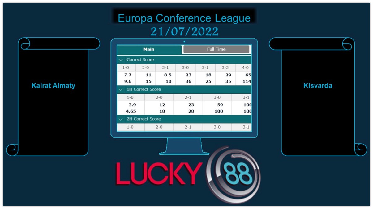 LUCKY88 Kairat Almaty vs Kisvarda , Soi kèo bóng đá hôm nay 21/07/2022,  Europa Conference League
