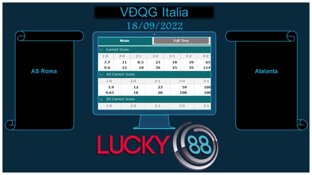 LUCKY88 AS Roma vs Atalanta, Soi kèo bóng đá hôm nay 18/09/2022,  VĐQG Italia