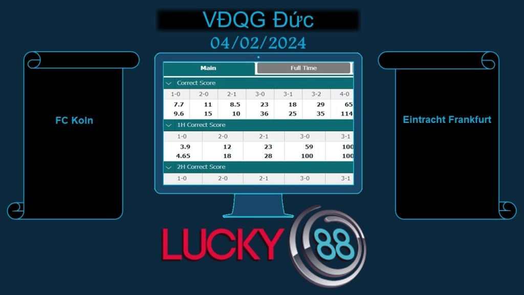 LUCKY88 FC Koln vs Eintracht Frankfurt, Soi kèo bóng đá hôm nay 04/02/2024,  VĐQG Đức